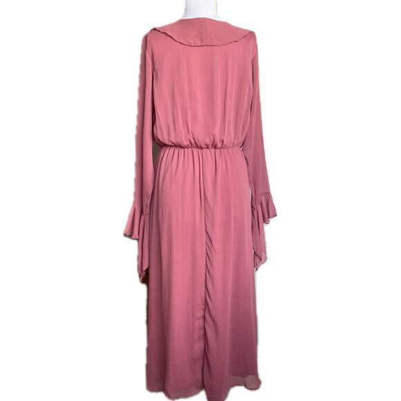 ZARA Georgette Ruffled Midi Dress Size M Dusty Pink Mauve‎ Romantic Feminine - Picture 8 of 13